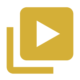Icon of two overlapping gold video play buttons.
