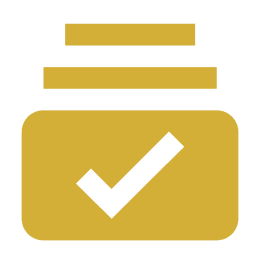 Yellow checkmark inside a rounded square icon.