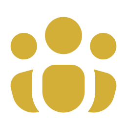 Stylized icon of three golden human figures on a transparent background.