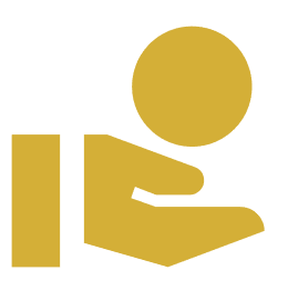 A golden hand holding a circle, symbolizing giving or receiving.